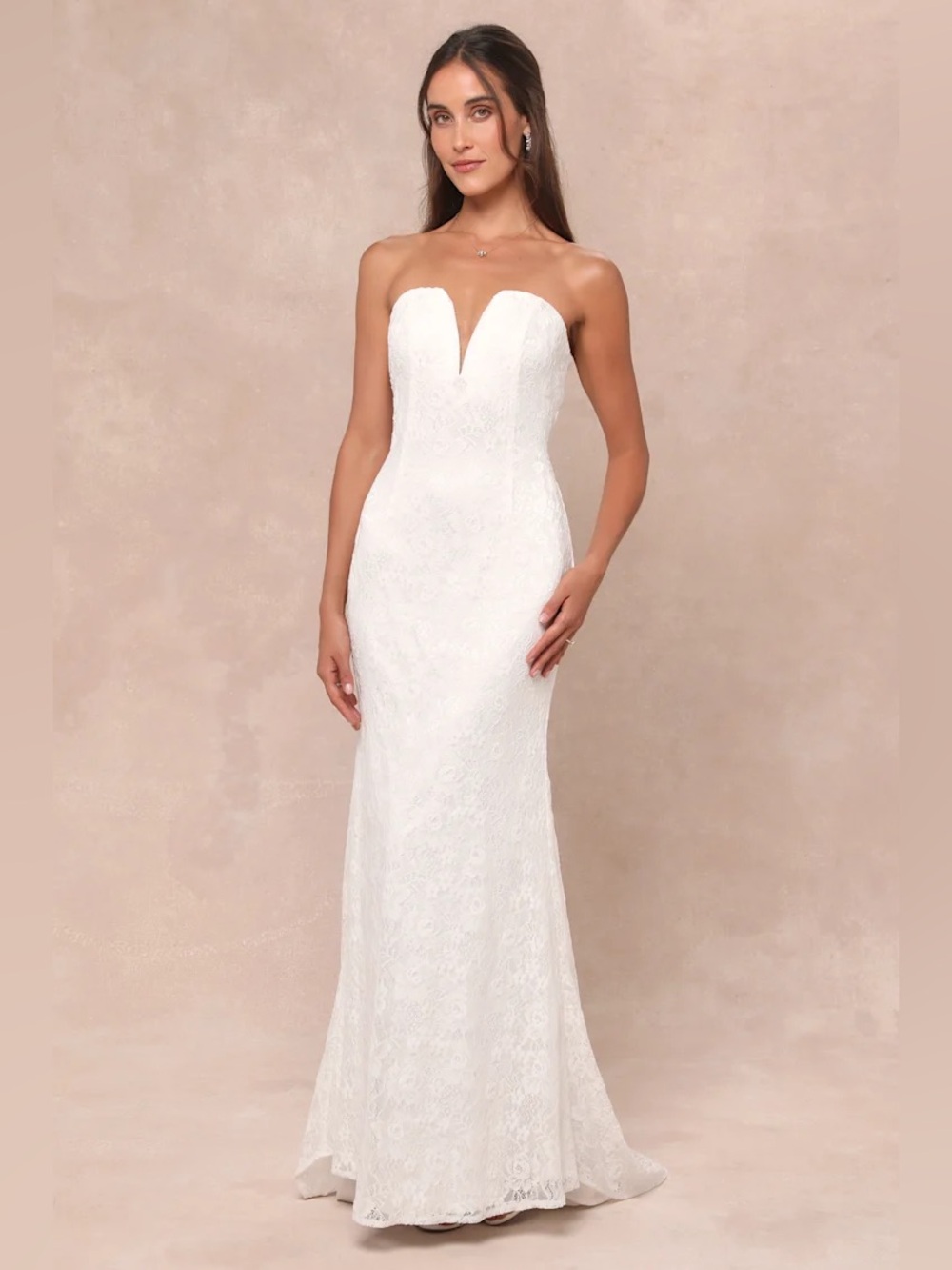Lulus Gorgeous Love White Lace Strapless Mermaid Maxi Dress